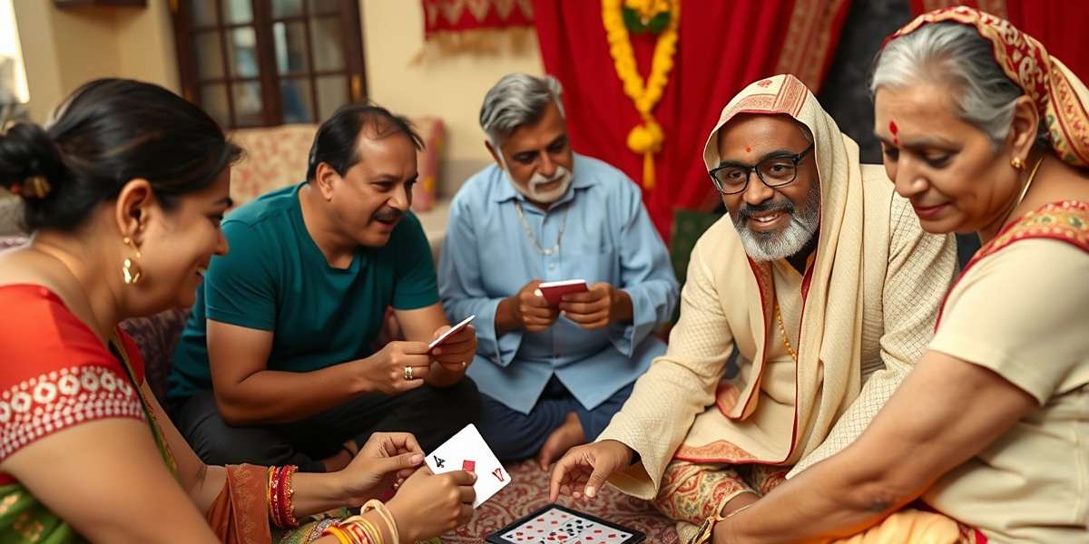 Indian family playing Rummy together during a festival gathering